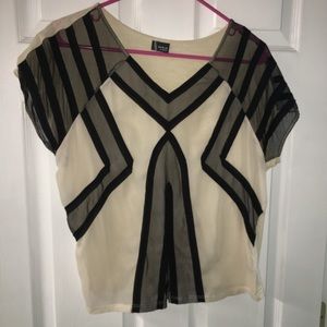 Urban Outfitters black mesh/cream geometric top